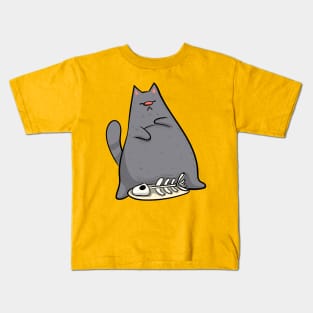 Russian Blue - Lazy Cat Print Kids T-Shirt